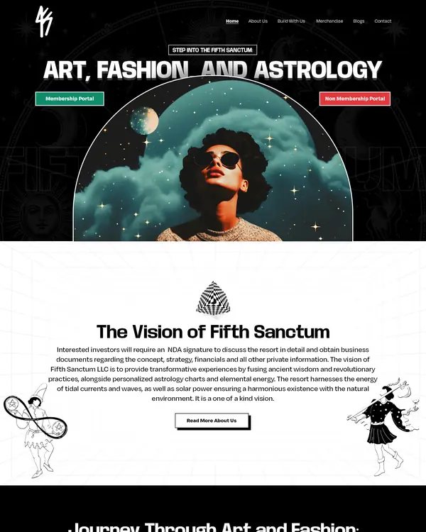 Artist portfolio website design, homepage top section