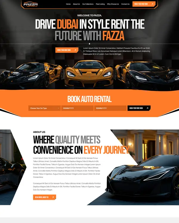 Car rental website design, homepage top section