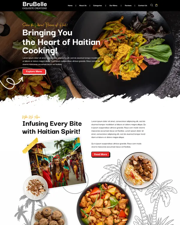 Caribbean restaurant website design, homepage top section