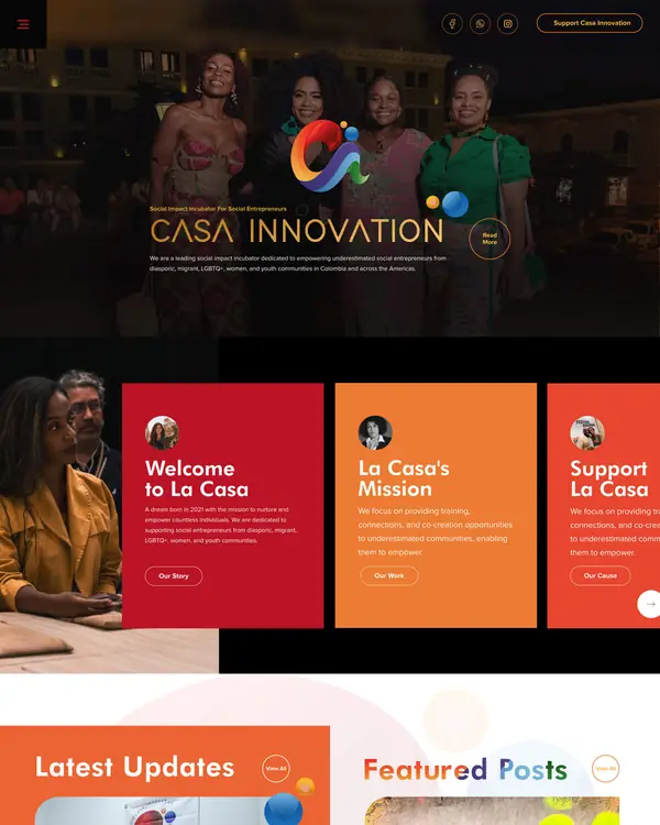 Community nonprofit website design, homepage top section