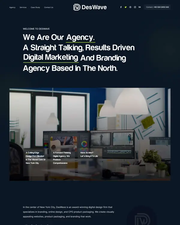 Digital marketing agency website design, homepage top section