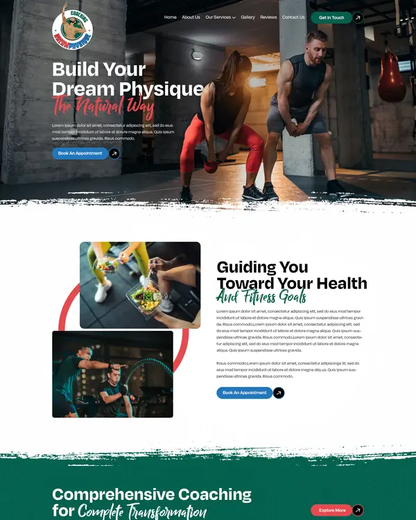Fitness coaching website design, homepage top section