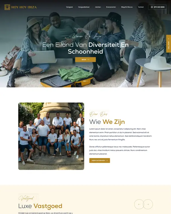 Holiday villa real estate website design, homepage top section
