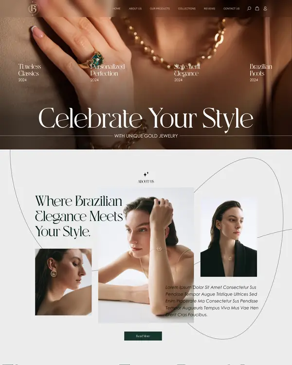 Jewelry store design, homepage top section
