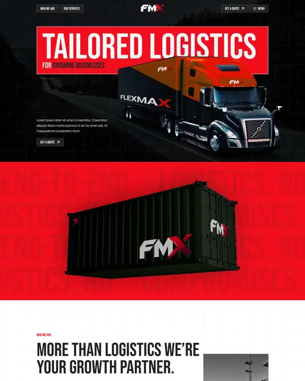 Logistics company website design, homepage top section