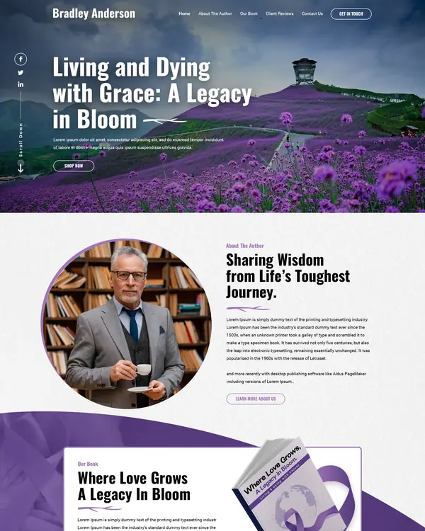 Memoir author website design, homepage top section