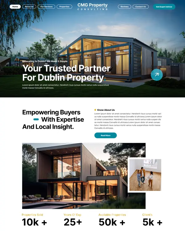 Property consultancy website design, homepage top section