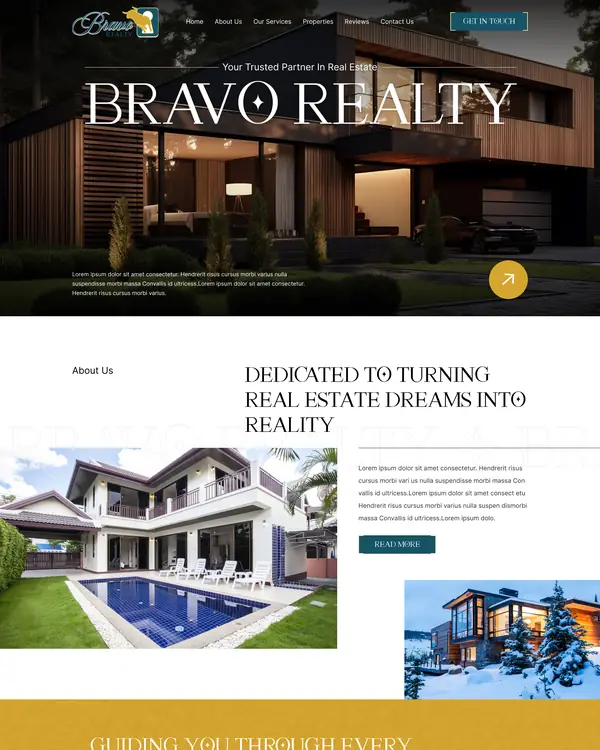Real estate agency website design, homepage top section