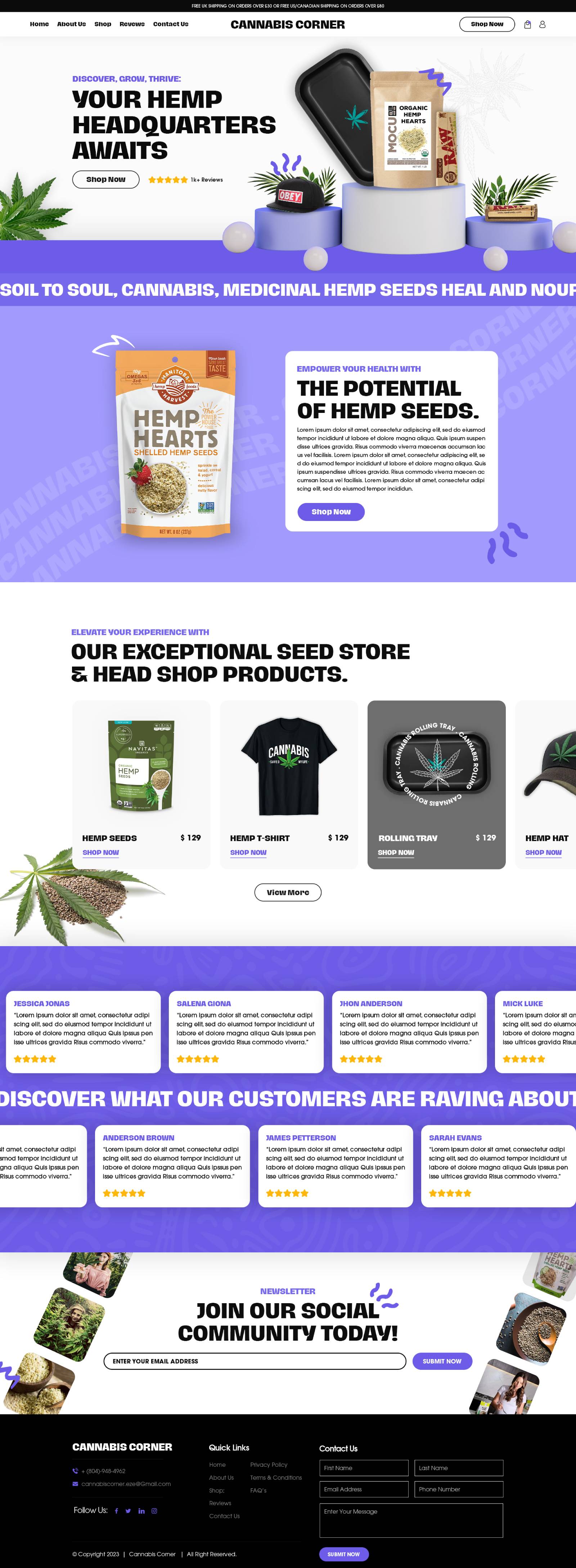 Cannabis Corner hemp and head shop e-commerce website design by Yousuf Ameer