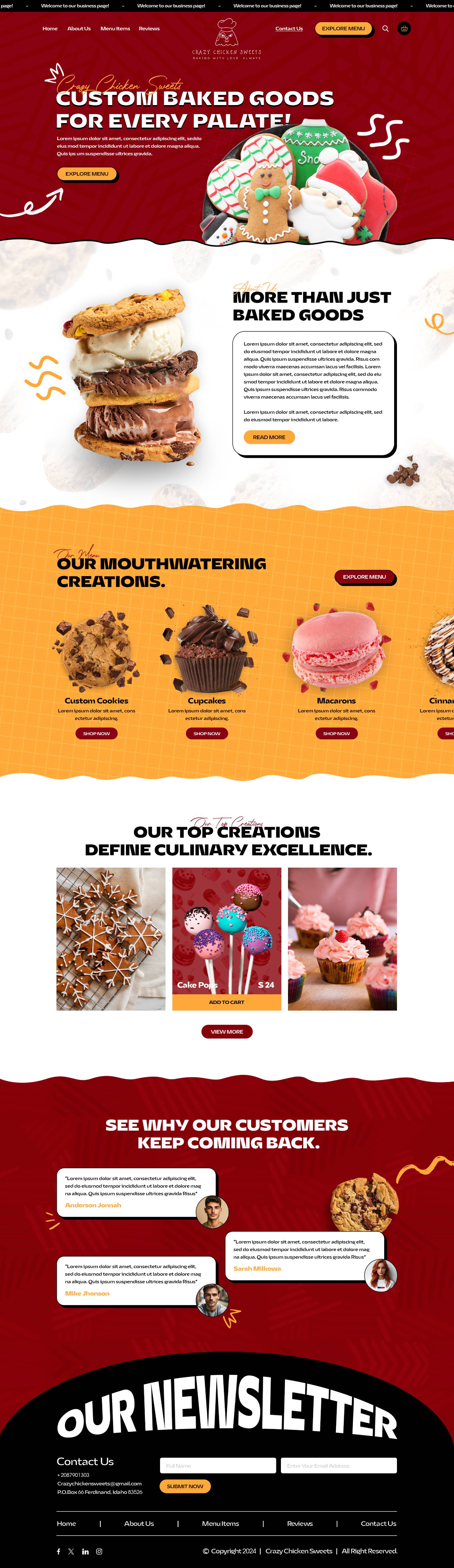 Crazy Chicken Sweets bakery e-commerce website design by Yousuf Ameer