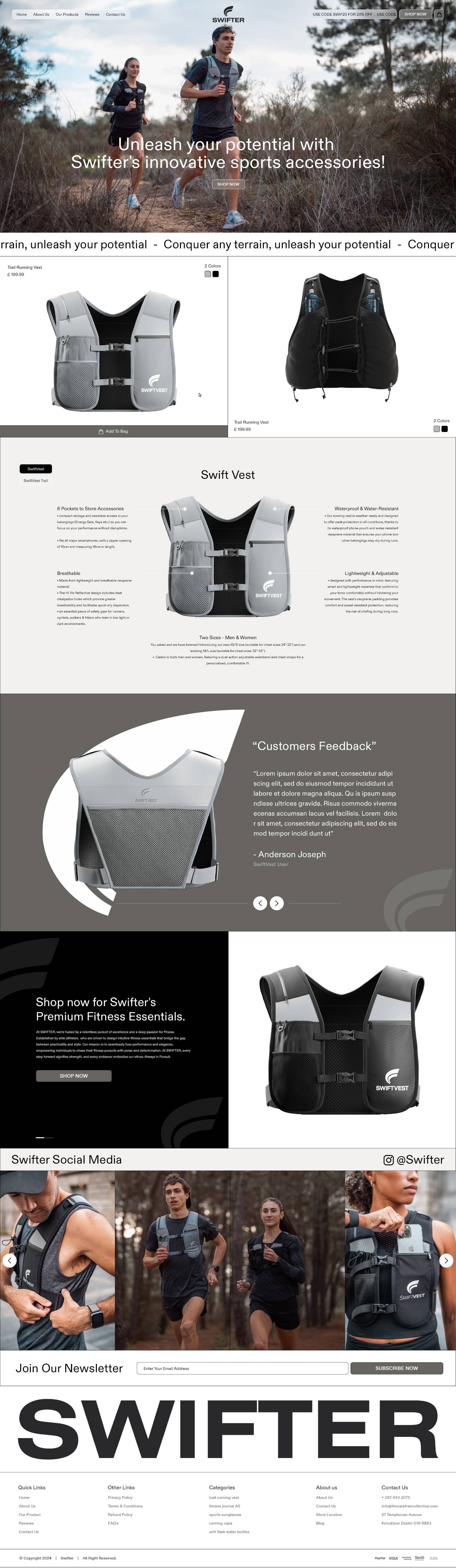 Swifter running vest product landing page design by Yousuf Ameer for The Carefree Collective